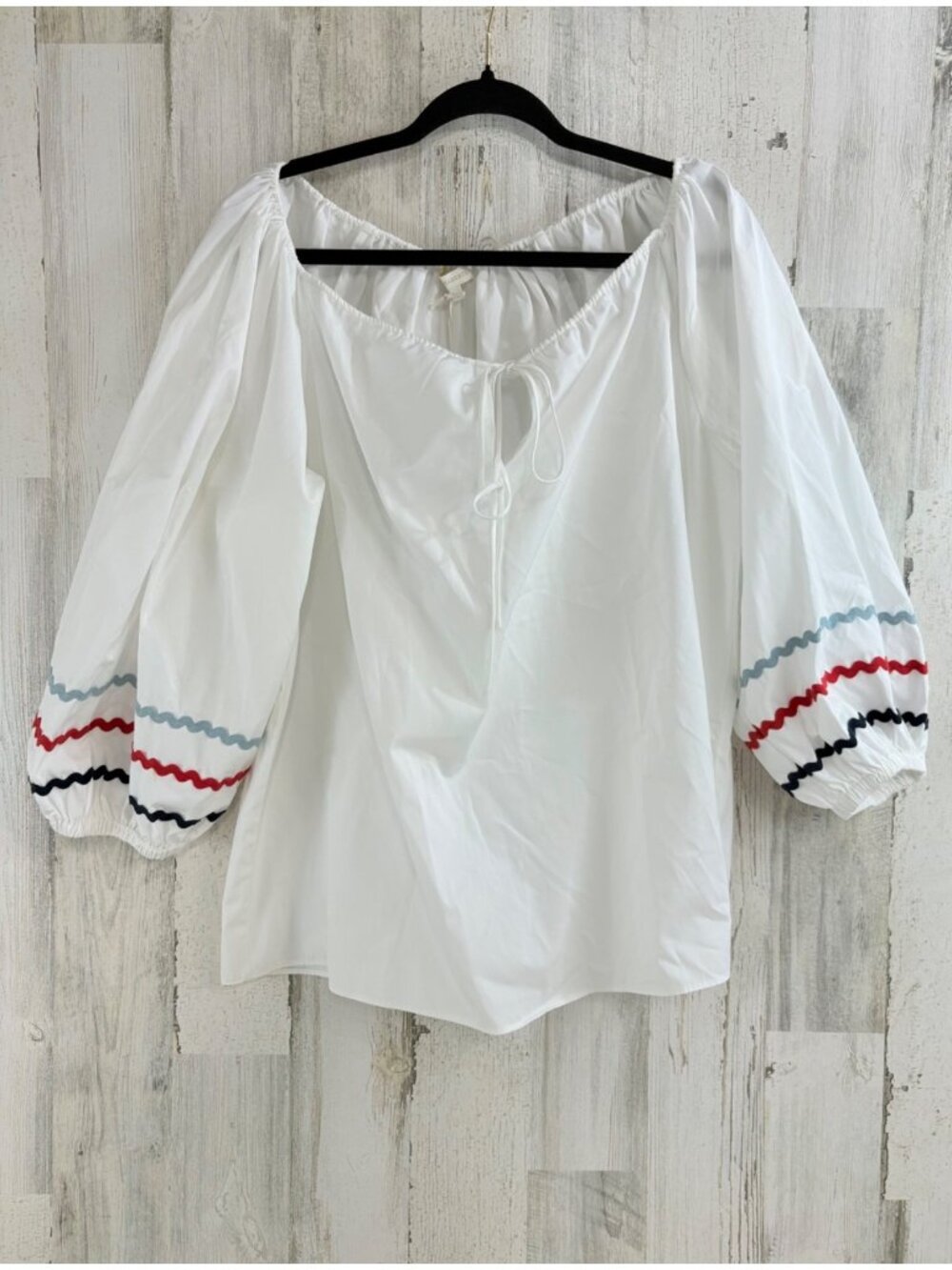 Ann Mashburn Sz L Lola Peasant Blouse White Ric Rac NWT